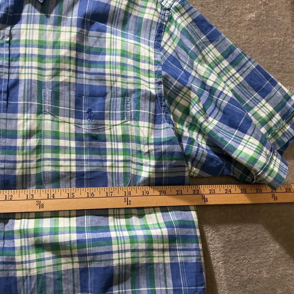 Polo Ralph Lauren Plaid Button Down Shirt Mens Large Blue Green Classic Preppy